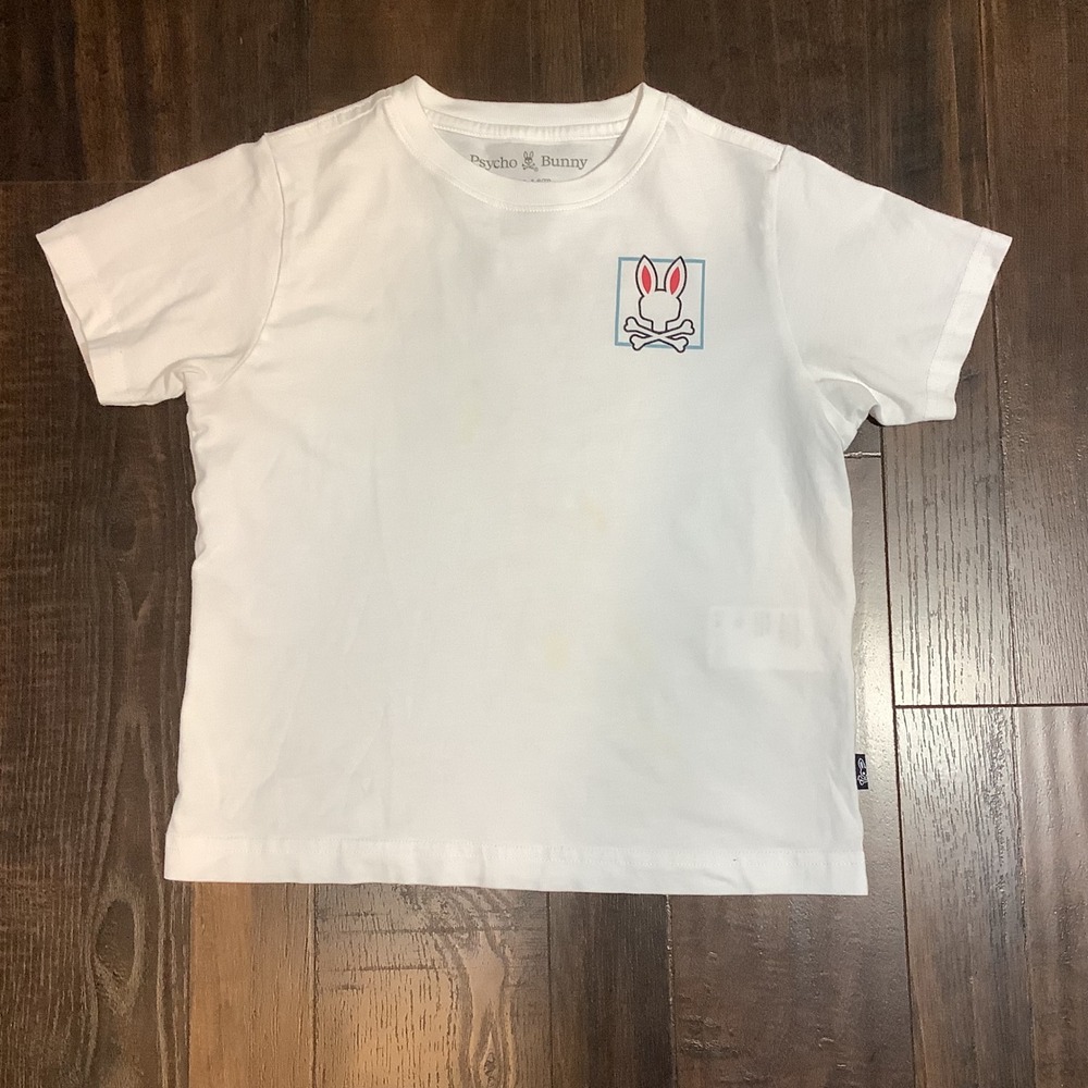 Psycho Bunny Kids White Pima Cotton Graphic T-Shirt Size 5-6 XS Logo Tee